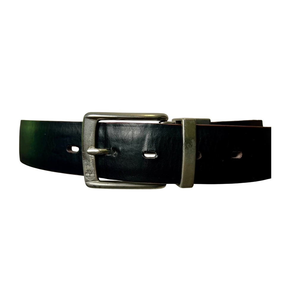 Timberland Mens Reversible Leather Belt Black Brown Silver Buckle 40-44 Inch